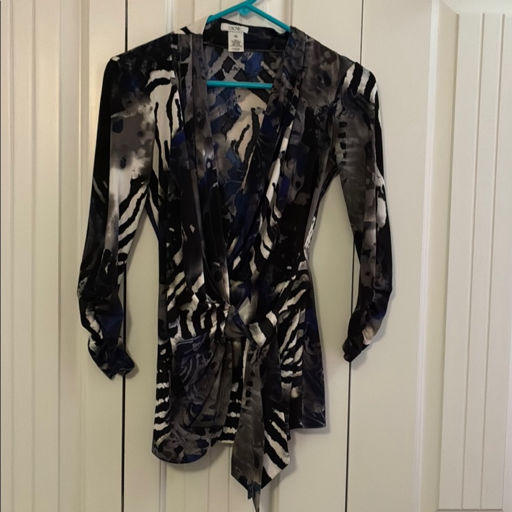 Cache Zebra Print Wrap Top - Black, Blue, Gray
